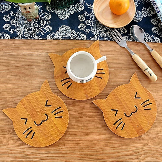Cute Wooden Animal Coasters – Cat & Fish Design